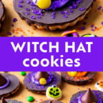 Halloween Witch Hat Cookies Pinterest image.